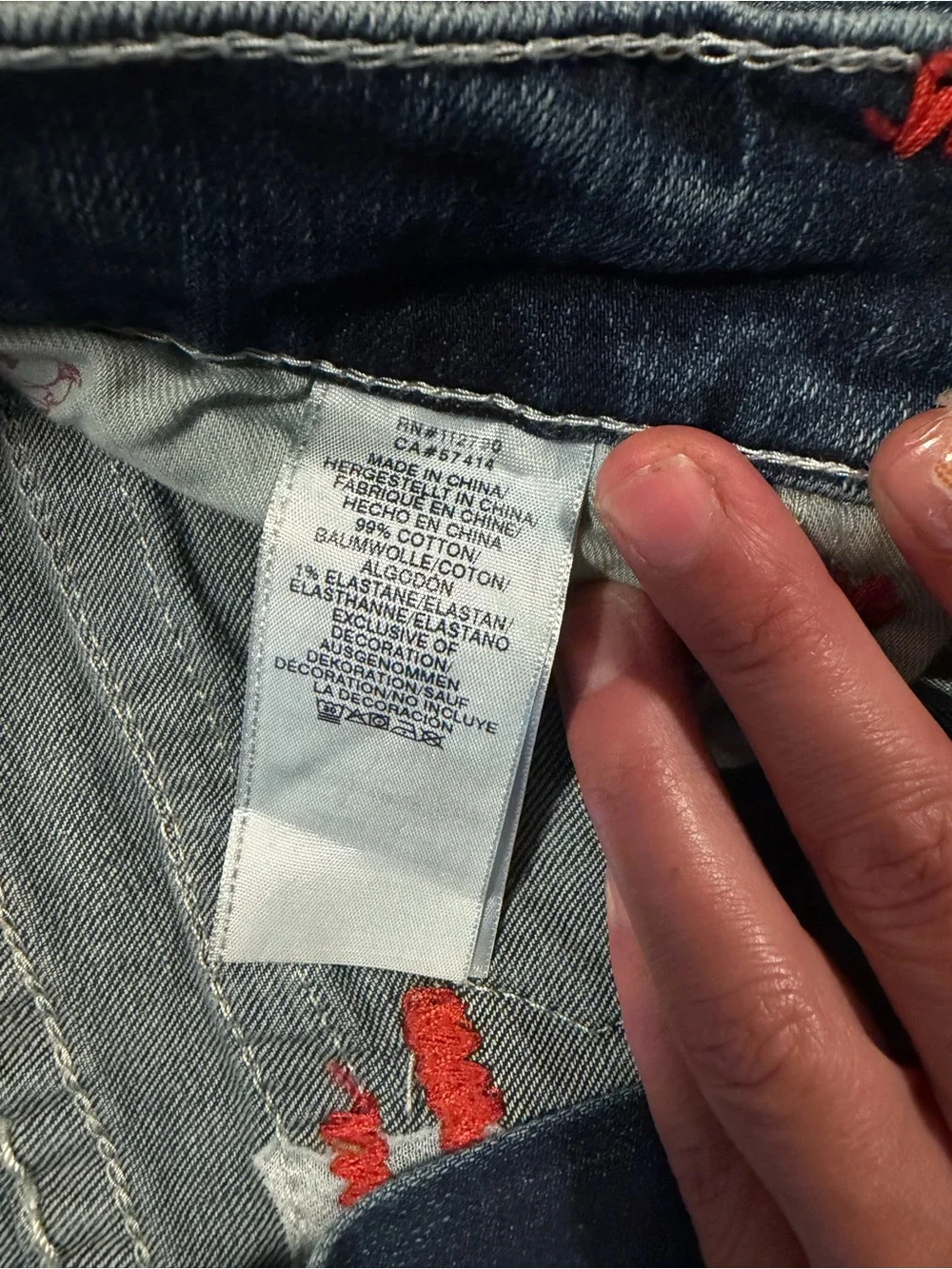 True Religion Men's Blue Denim Jeans with Red Stitch Accents